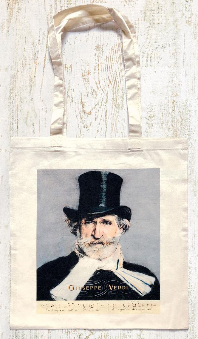 Shopper in tela ecru con manici lunghi. Giuseppe Verdi
