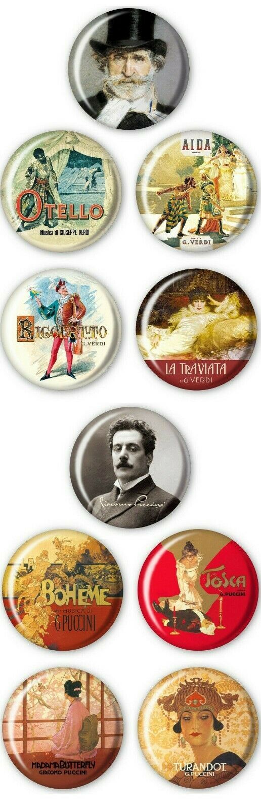 Giuseppe Verdi/Giacomo Puccini. Set 10 spille
