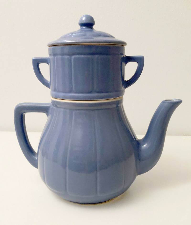 Antica Teiera Caffettiera Azzurra in ceramica smaltata cm. 24